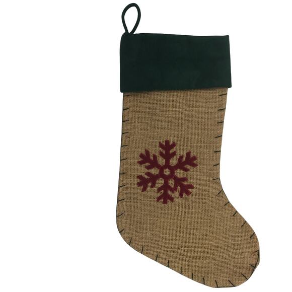 Advance Concept Ltd Christmas Stocking Burlap Green Red Felt Snowflake Lined - Picture 1 of 6